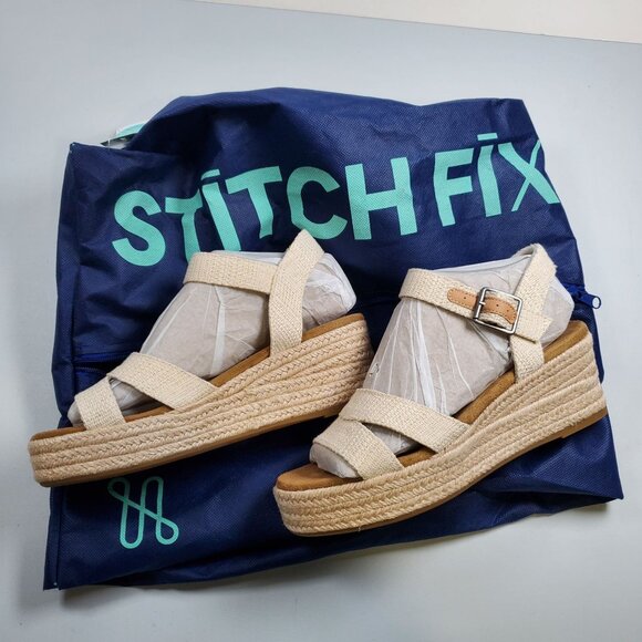 Toms Audrey Wedge Sandals Women Size US 6.5 NWT Strappy Metallic Natural - Picture 11 of 14